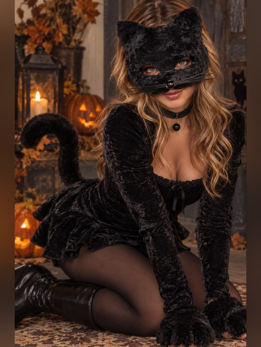 Jacobson Hat Black Cat Faux Fur Adult Size Halloween Mask, Cosplay, Masquerade